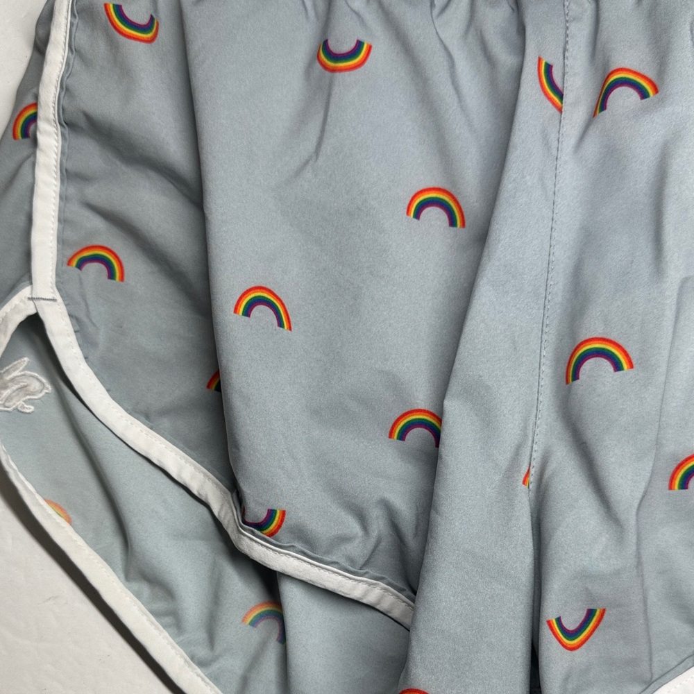 Rabbit Women's Repeats 2” rainbow love all Athletic running Shorts pride workout - Picture 3 of 9